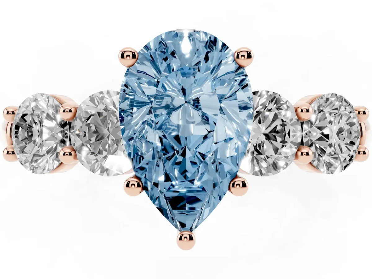 Fancy Blue Pear Cut Cut Five-Stone Prong Set Diamond Ring with Classic Band Rose gold
