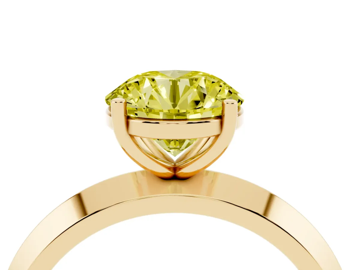 Fancy Yellow Round Cut Cut Solitaire Engagement Ring with Flat Band and Four-Prong Setting Yellow gold