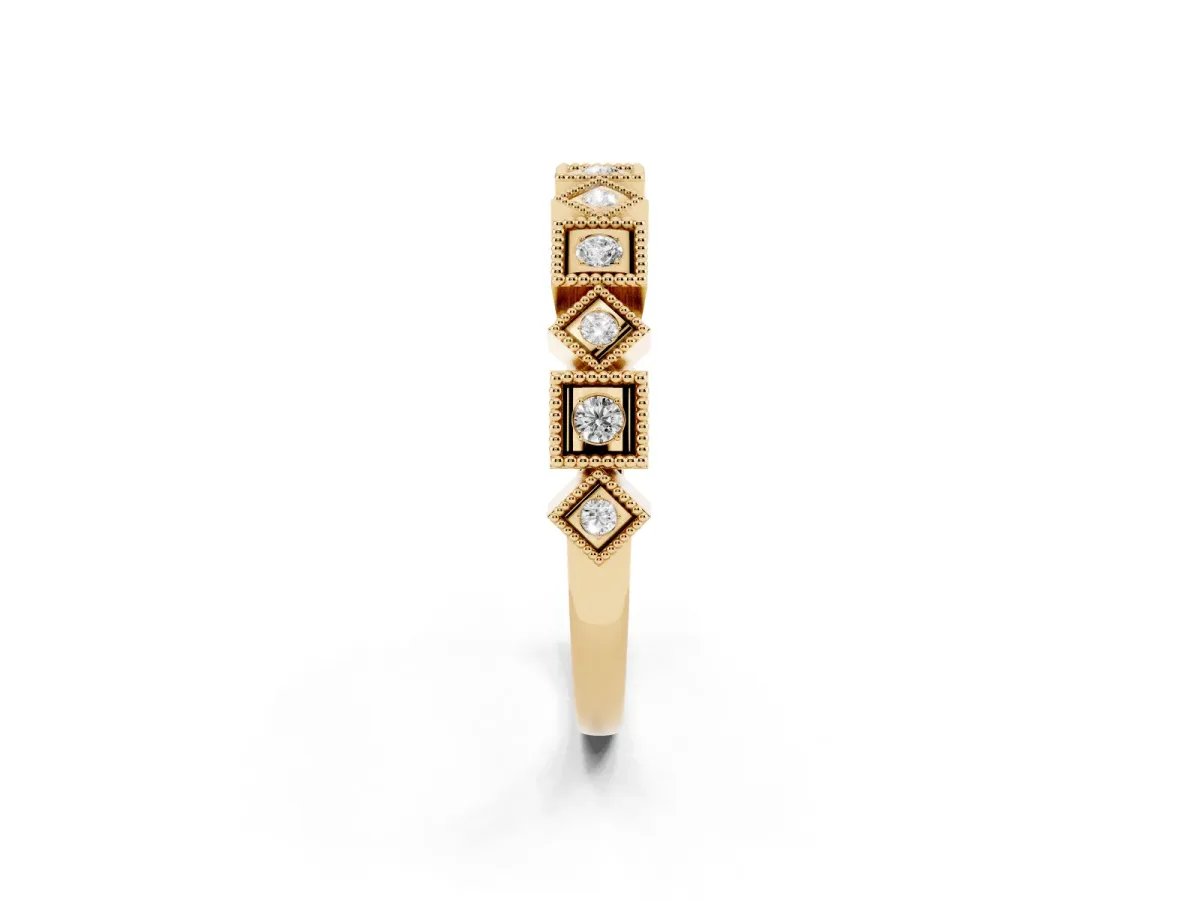 Milgrain Square Diamond Eternity Band with Bezel Setting Yellow gold