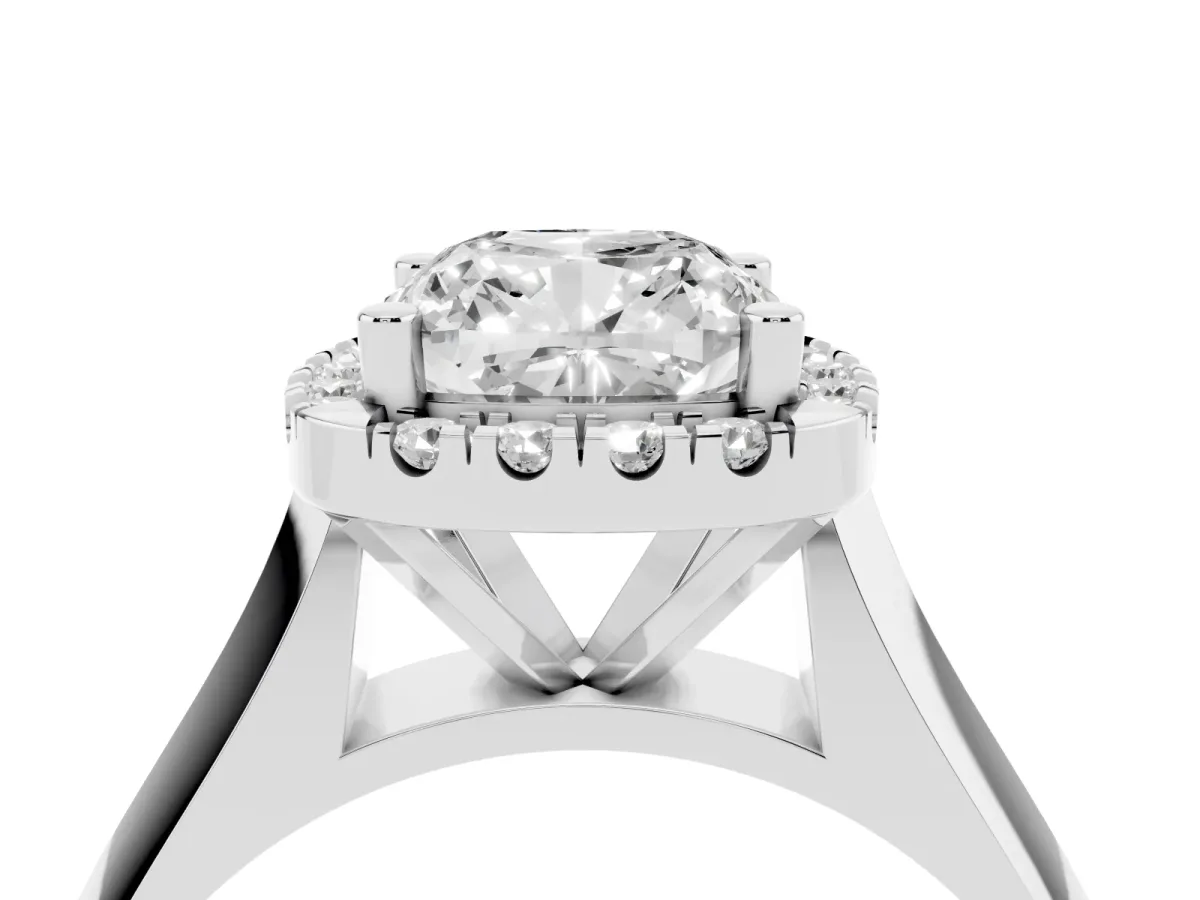 Cushion Cut Cut Halo Solitaire Engagement Ring with Square Band and Four-Prong Setting Silver