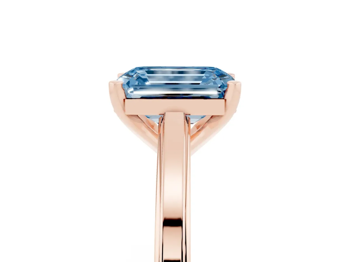 Fancy Blue Emerald Cut Solitaire Diamond Ring with Four-Prong Setting and Classic Band Rose gold
