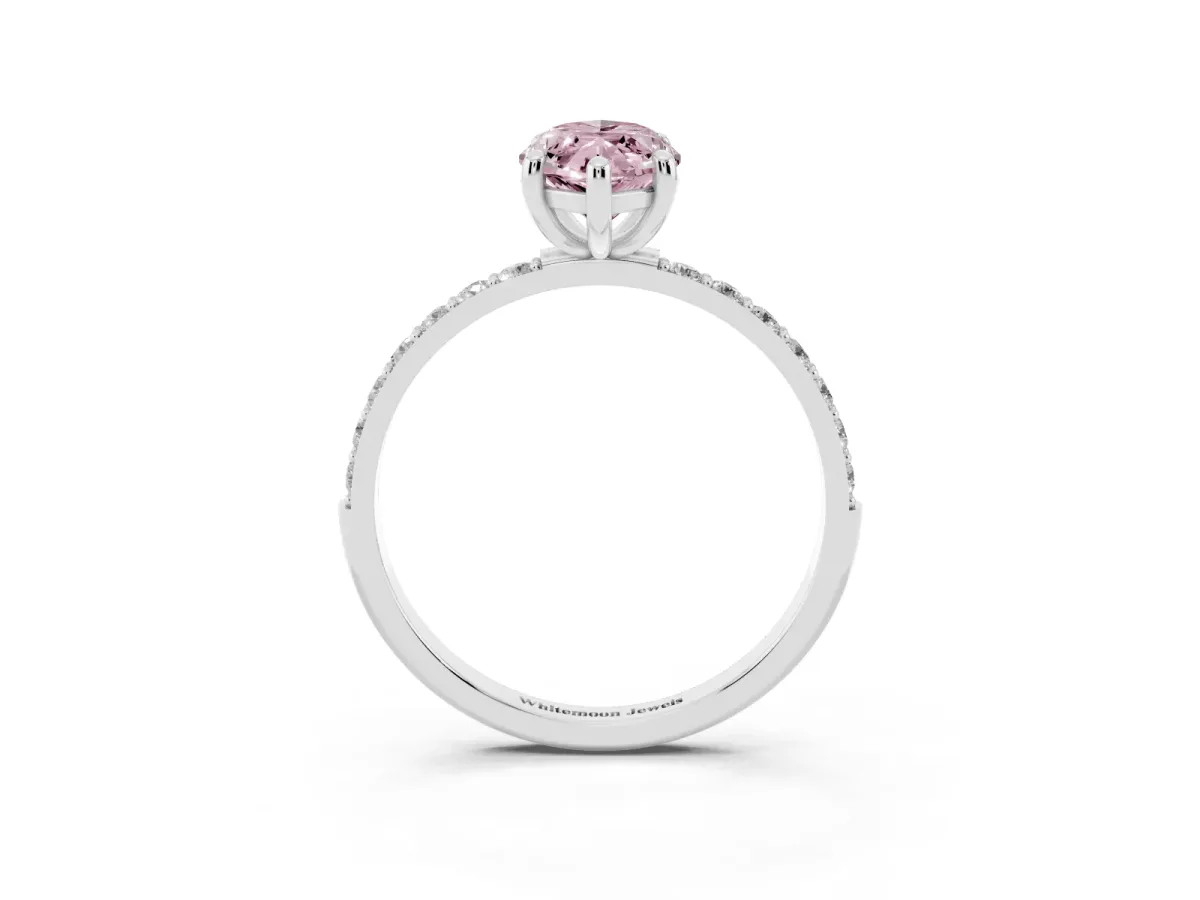 Fancy Pink Marquise Cut Diamond Solitaire Ring with Round Pavé Band and Prong Setting Silver