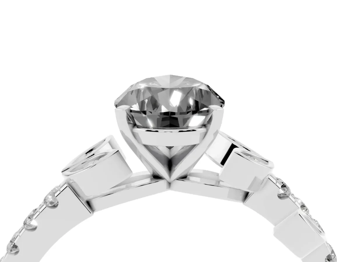 Fancy Black Pear Cut Solitaire Leaf-Inspired Diamond Ring with Pavé Band and Four-Prong Setting Silver