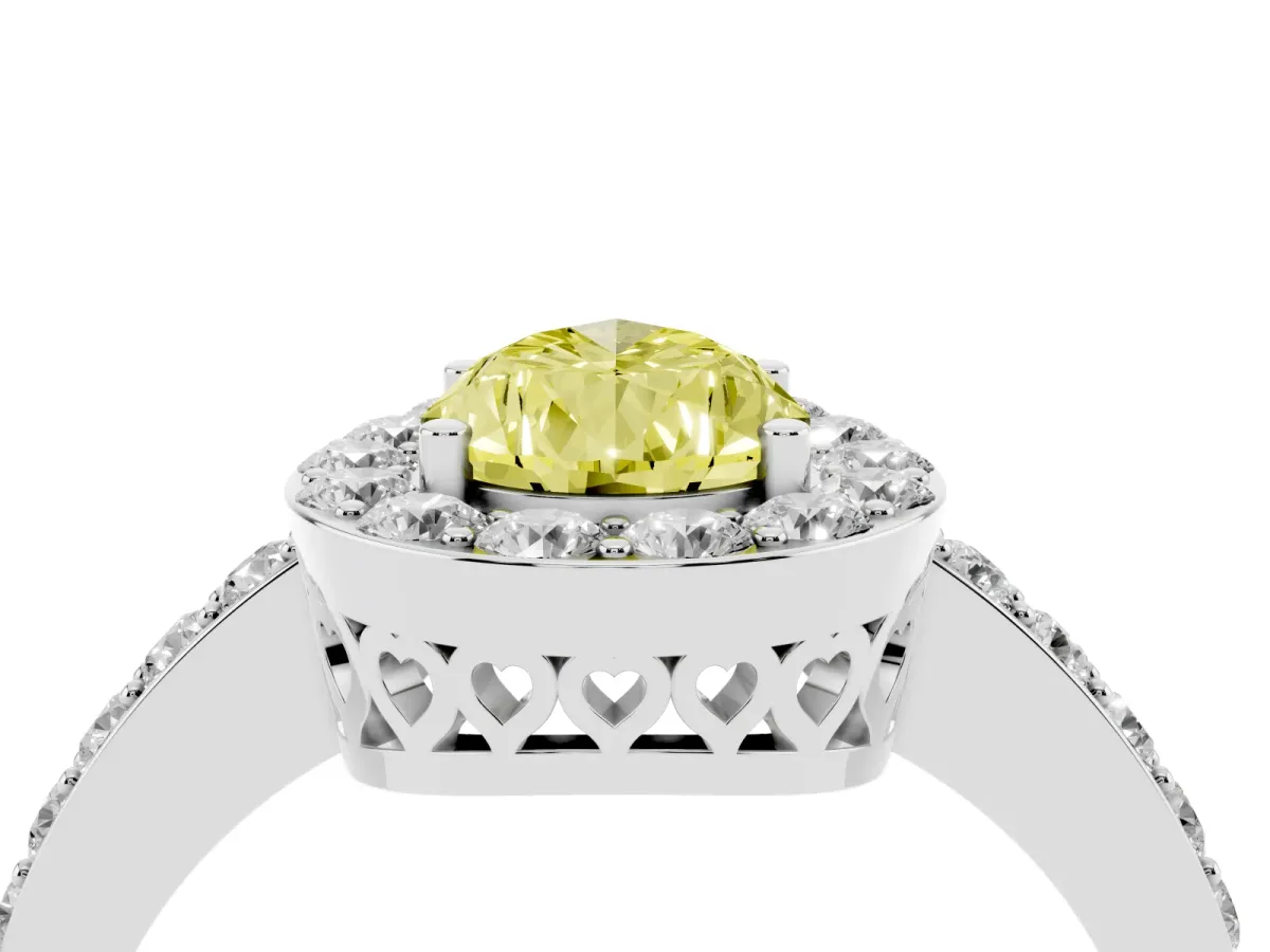 Fancy Yellow Pear Cut Halo Diamond Pavé Band Ring with Prong Setting Silver