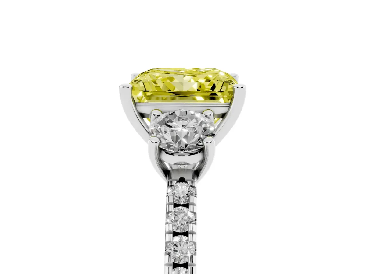 Fancy Yellow Three-Stone Princess Cut Cut Diamond Pavé Band with Prong Setting Silver