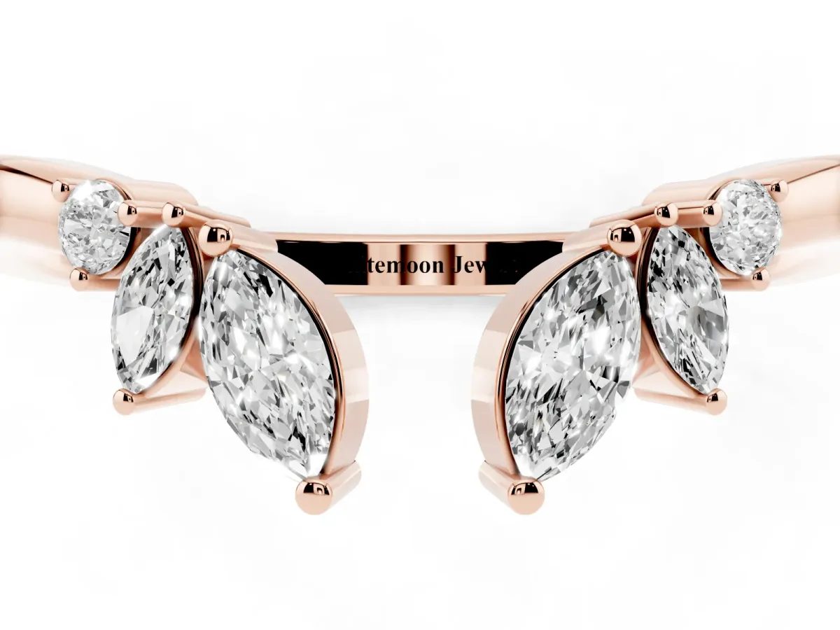 Open Marquise Cluster Diamond Band with Prong Setting Rose gold