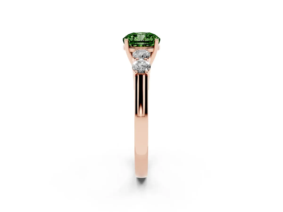 Fancy Green Cushion Cut Cut Diamond Five-Stone Prong Set White Gold Ring Rose gold