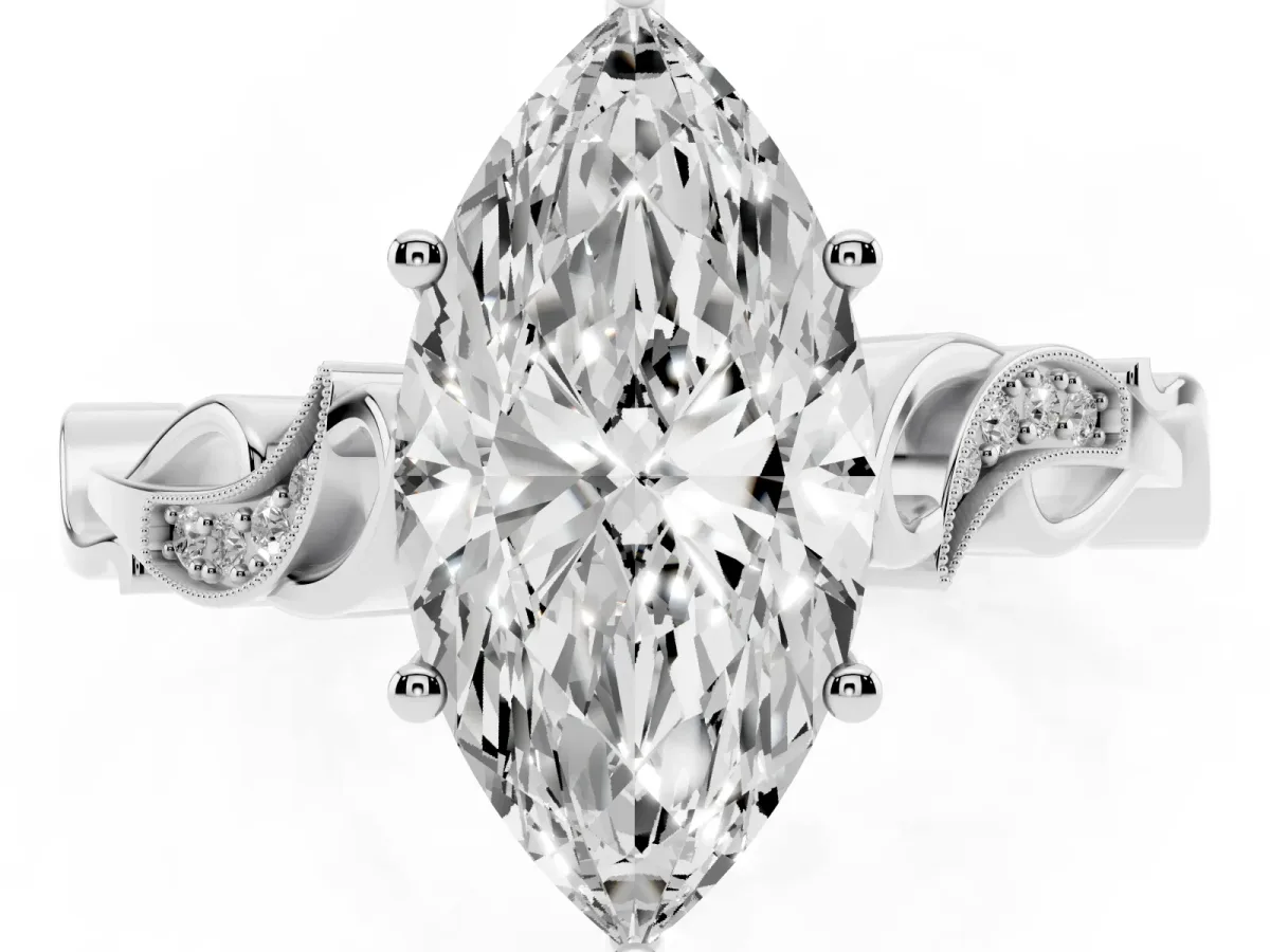 Marquise Cut Solitaire Vine Band with Milgrain Prong Setting Platinum