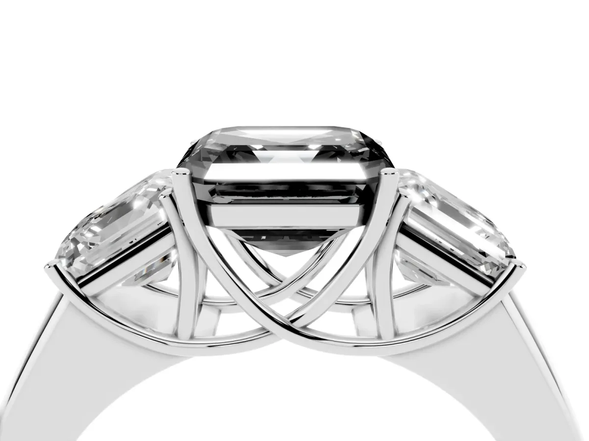 Fancy Black Three-Stone Asscher Cut Cut Diamond Ring with Prong Setting and Classic Band Platinum