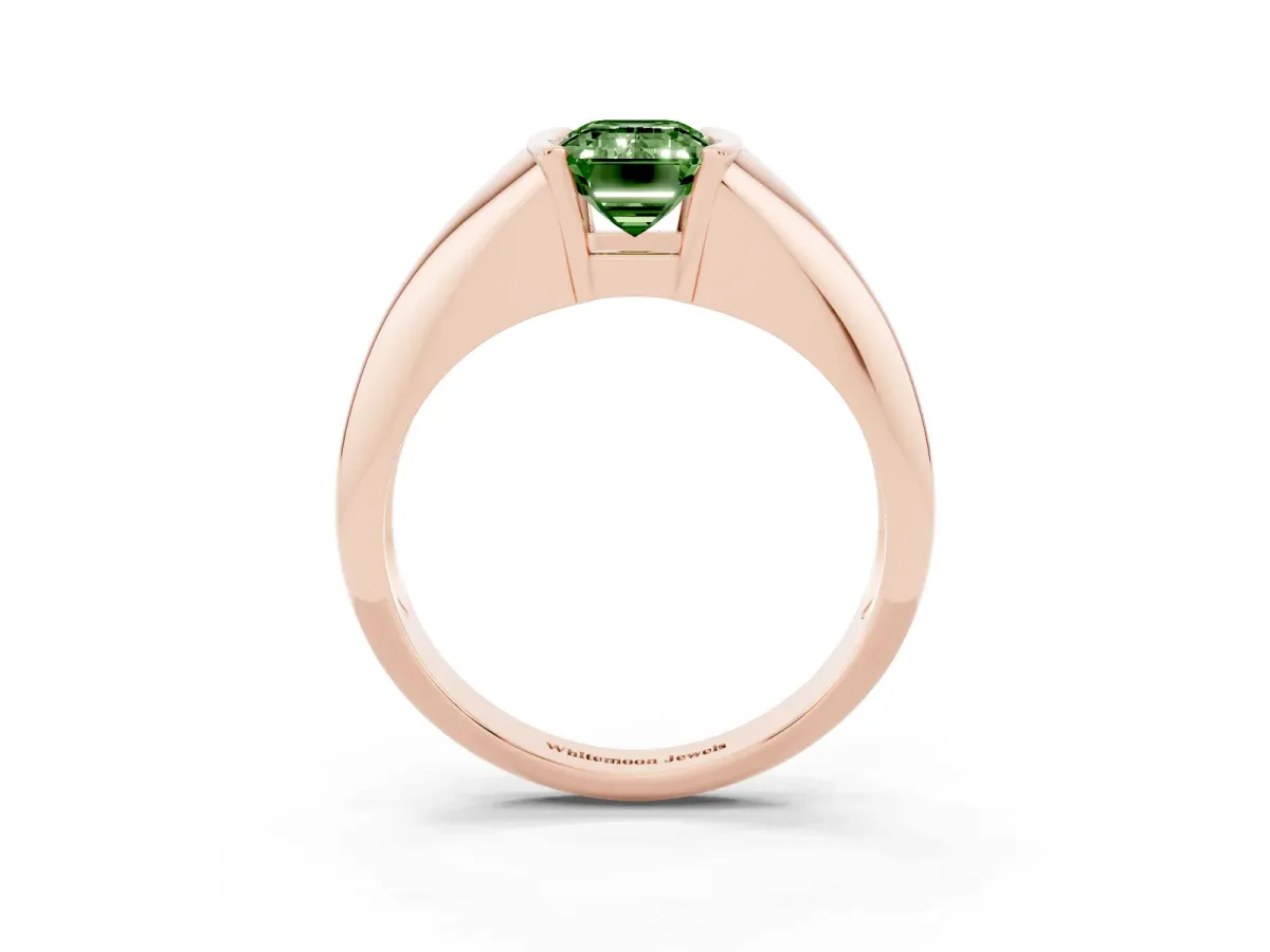 Fancy Green Emerald Cut Solitaire Tension Set Diamond Ring Rose gold