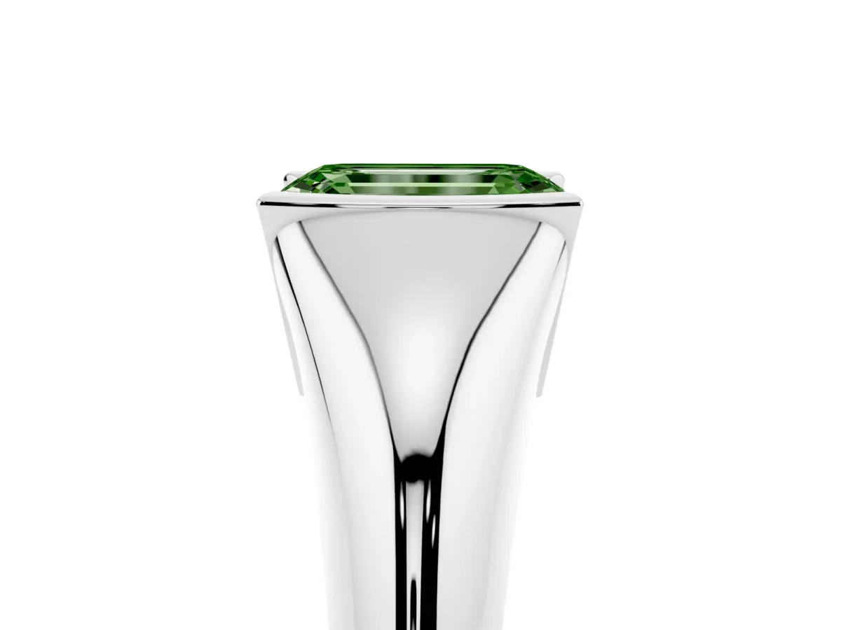 Fancy Green Emerald Cut Solitaire Tension Set Diamond Ring White gold