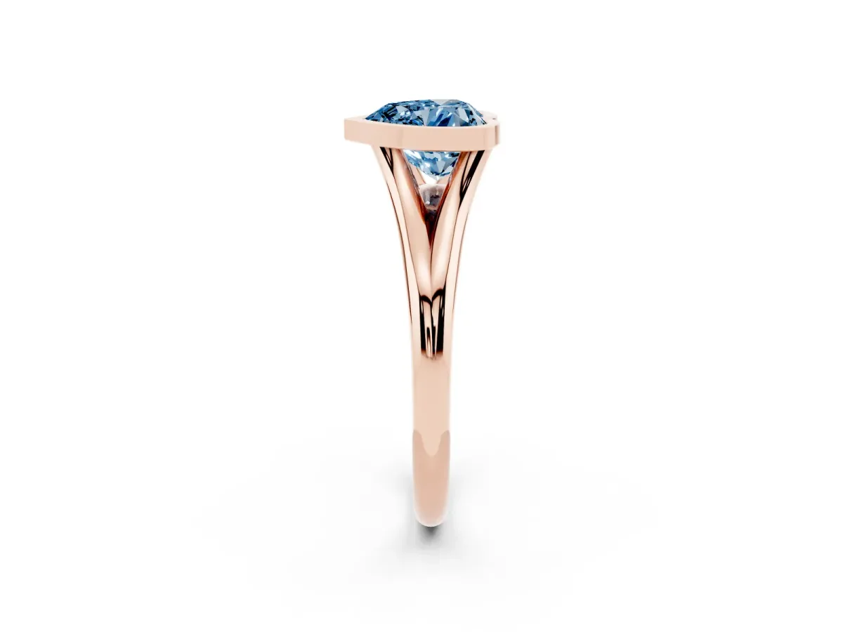 Fancy Blue Bezel Set Heart Cut Cut Solitaire Ring with Tapered Band Rose gold