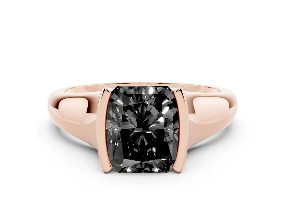 Fancy Black Radiant Cut Solitaire Tension Set Diamond Ring with Split Shank Band Rose gold