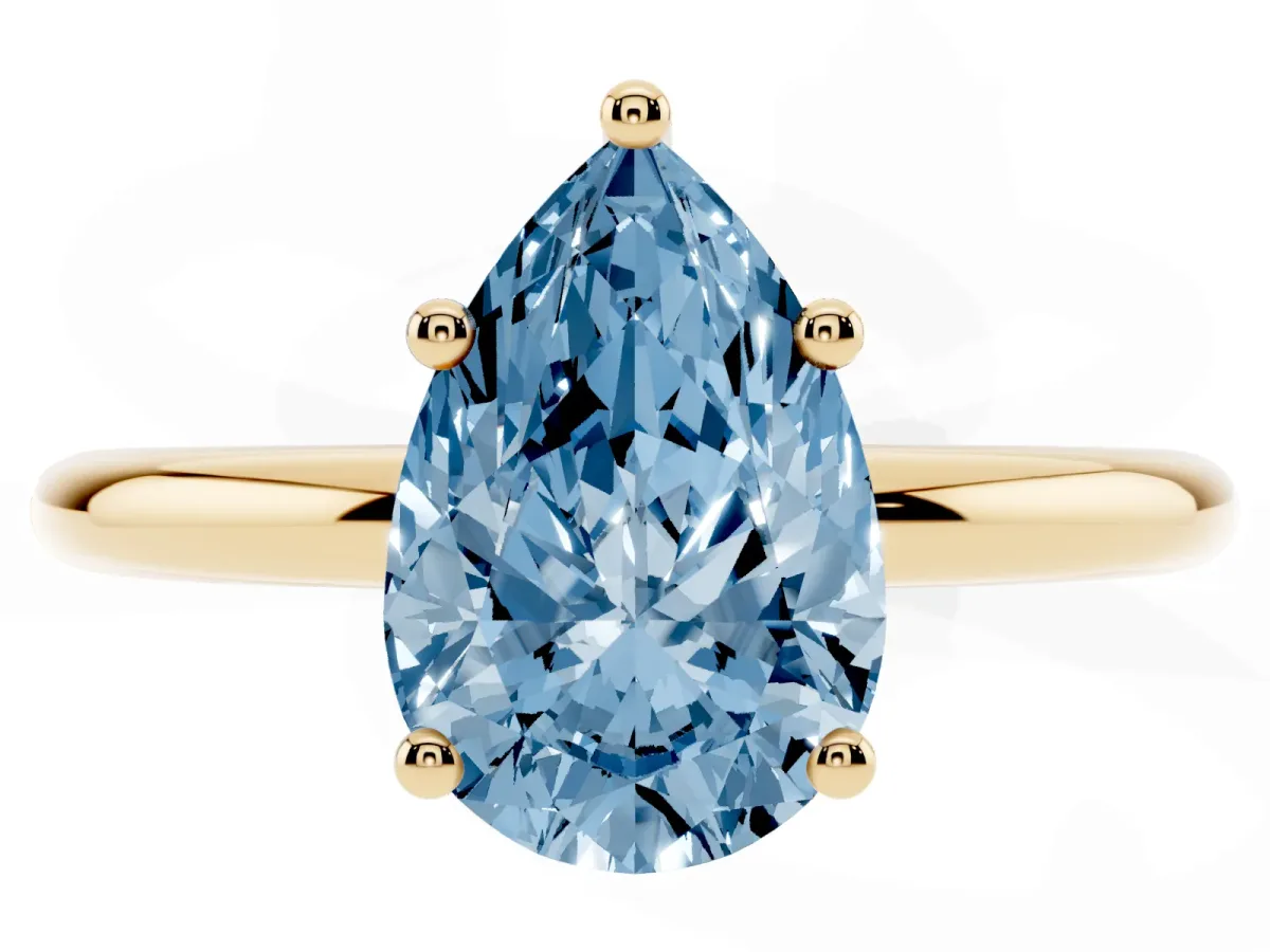 Fancy Blue Pear Cut Cut Solitaire Engagement Ring with Four-Prong Setting and Classic Band Yellow gold