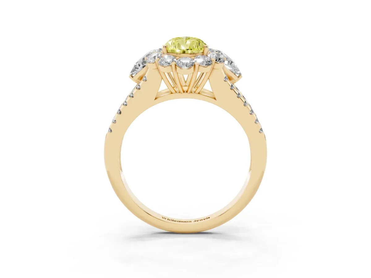 Fancy Yellow Pear Cut Halo Split Shank Diamond Engagement Ring with Prong Setting Yellow gold