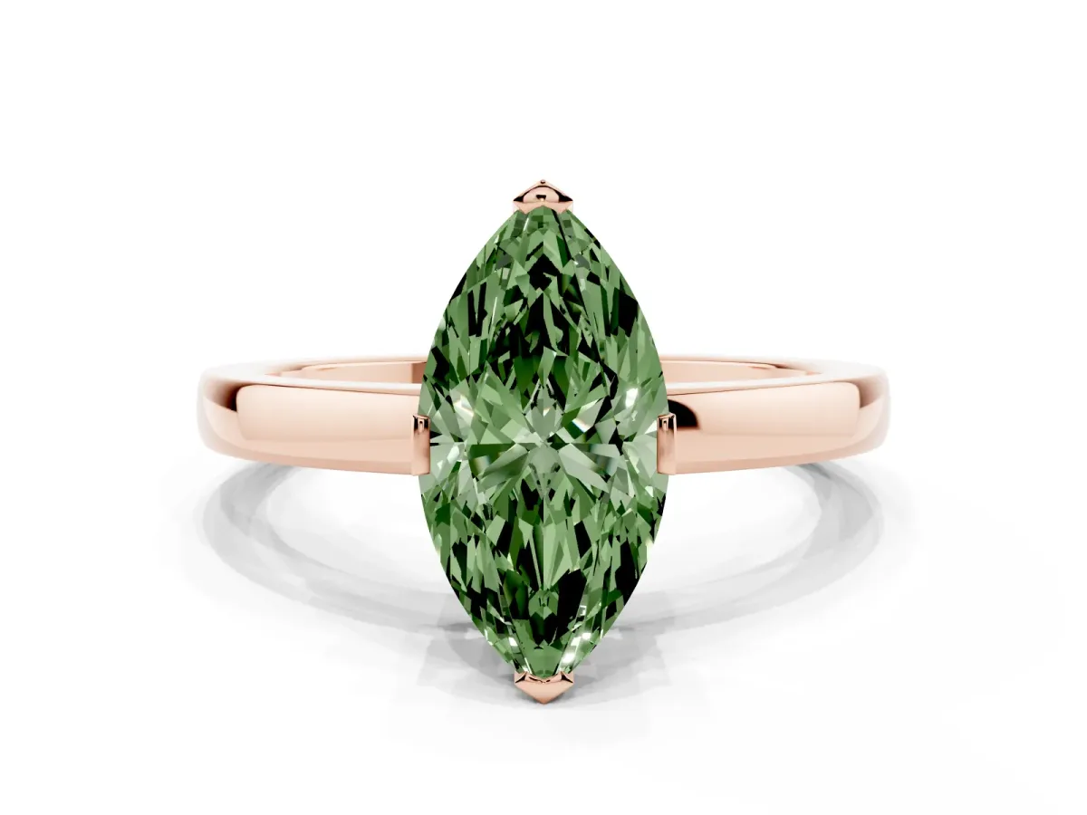 Fancy Green Marquise Cut Cut Solitaire Ring with Four-Prong Setting and Classic Band Rose gold