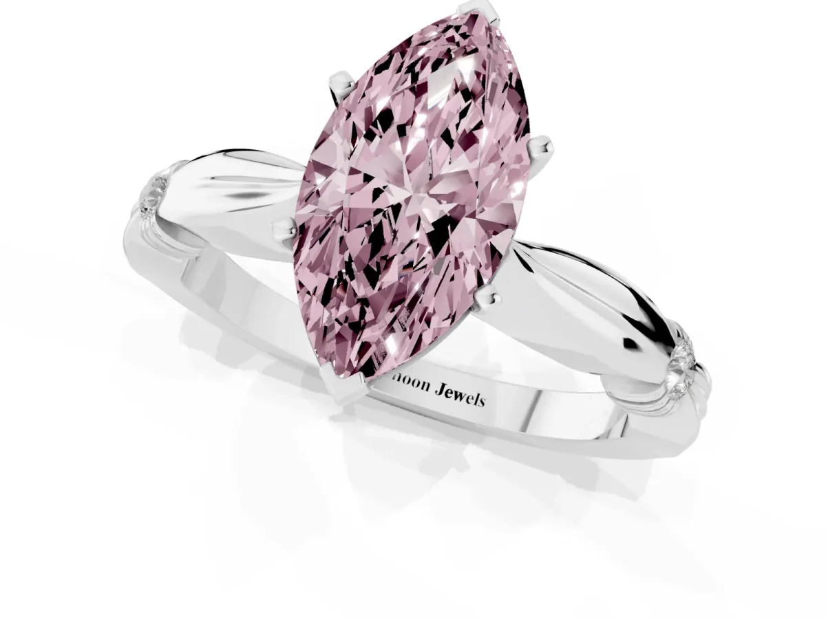 Fancy Pink Marquise Cut Solitaire Diamond Twisted Band with Four-Prong Setting Silver