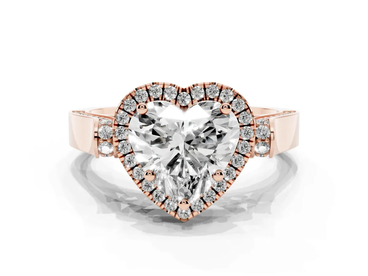 Heart Cut Halo Round Diamond Twist Band with Four-Prong Setting Rose gold