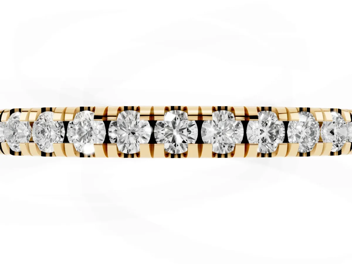 Pavé Round Diamond Half Eternity Band with Shared Prong Setting Yellow gold