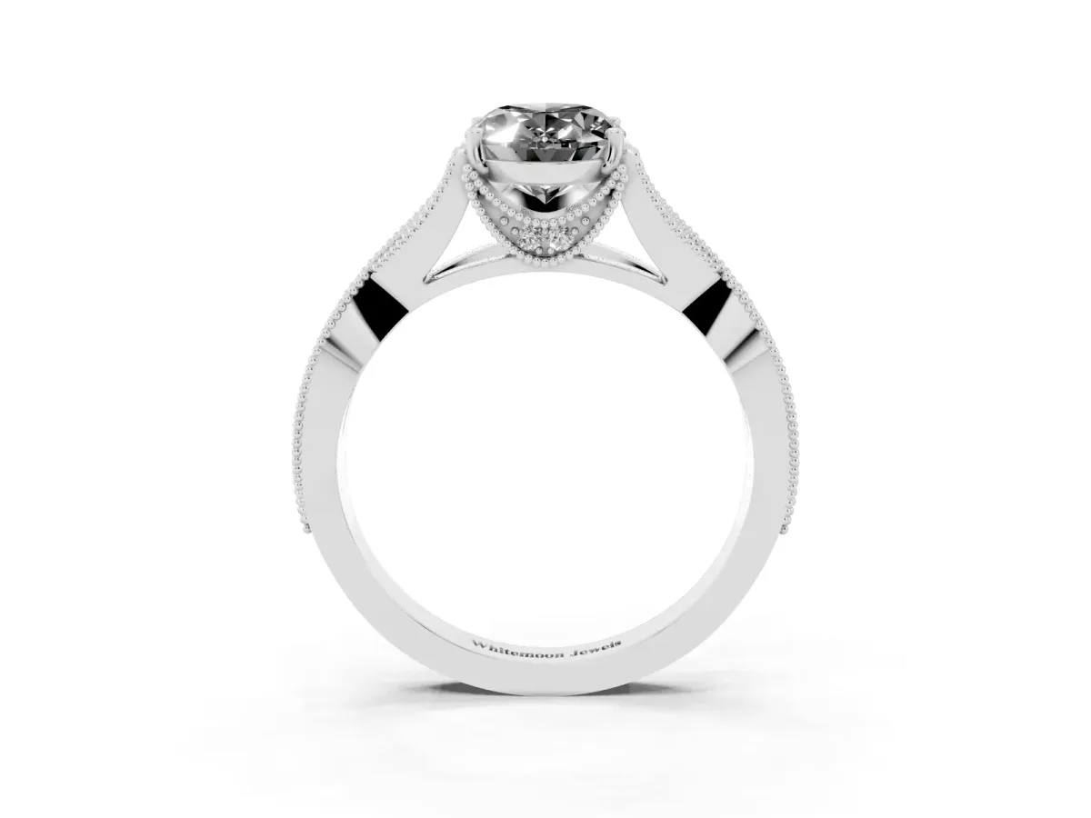 Fancy Black Oval Cut Cut Diamond Twisted Band with Milgrain Pave Setting and Four-Prong Setting Silver