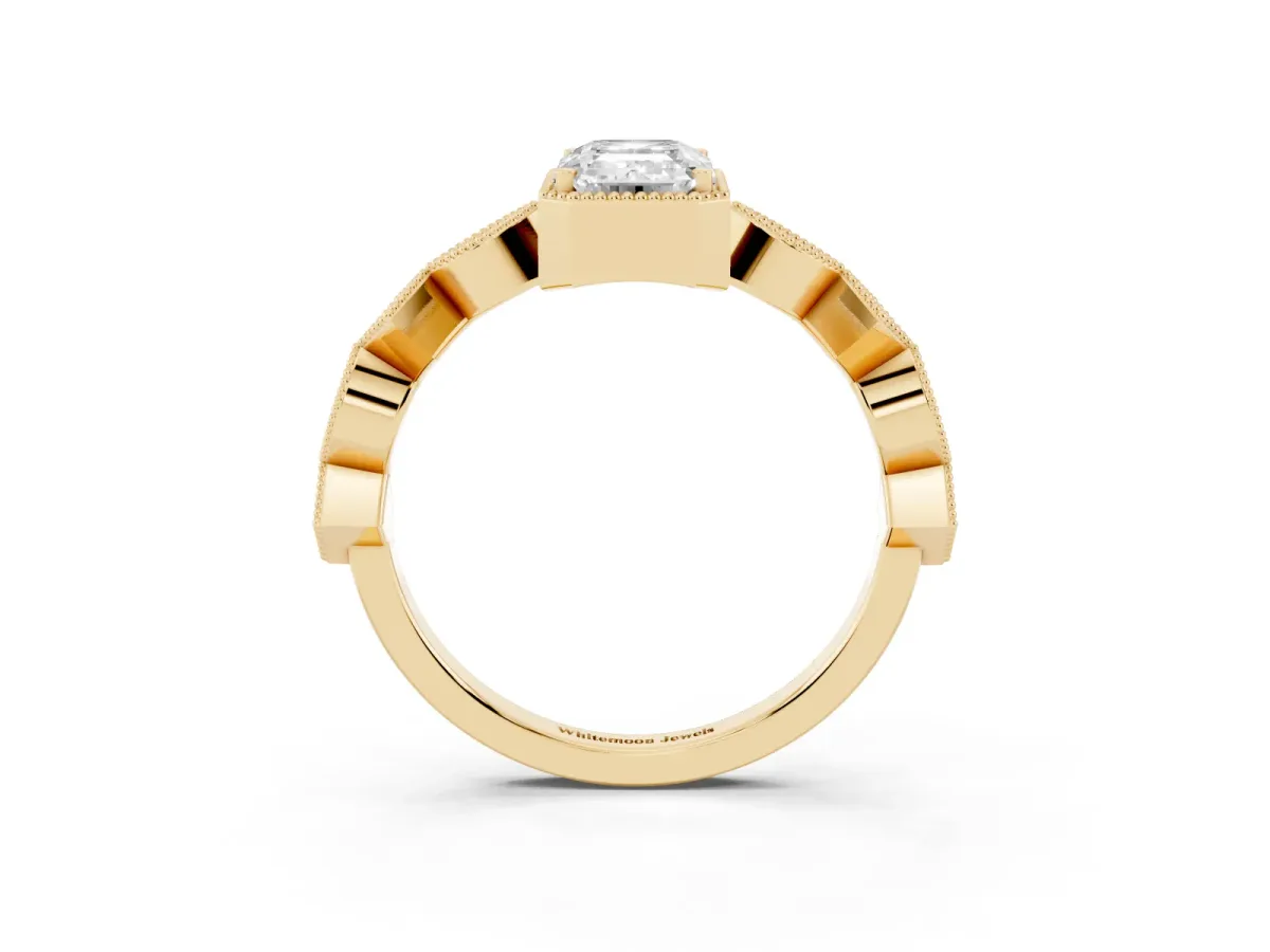 Emerald Cut Milgrain Marquise Diamond Twist Band Ring Yellow gold