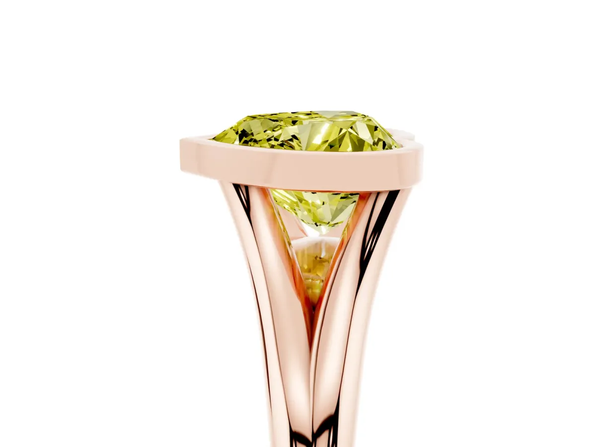Fancy Yellow Bezel Set Heart Cut Cut Solitaire Ring with Tapered Band Rose gold