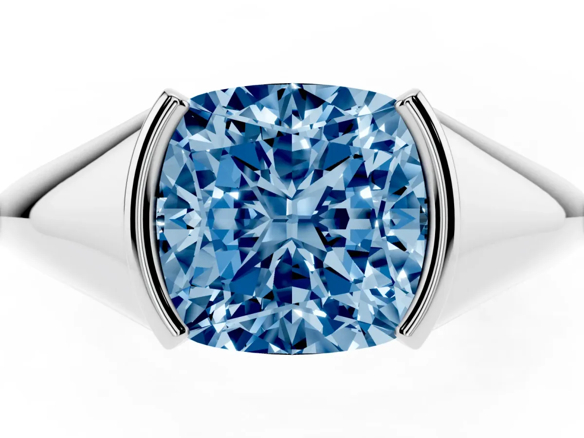 Fancy Blue Cushion Cut Solitaire Tension Set Diamond Ring Silver