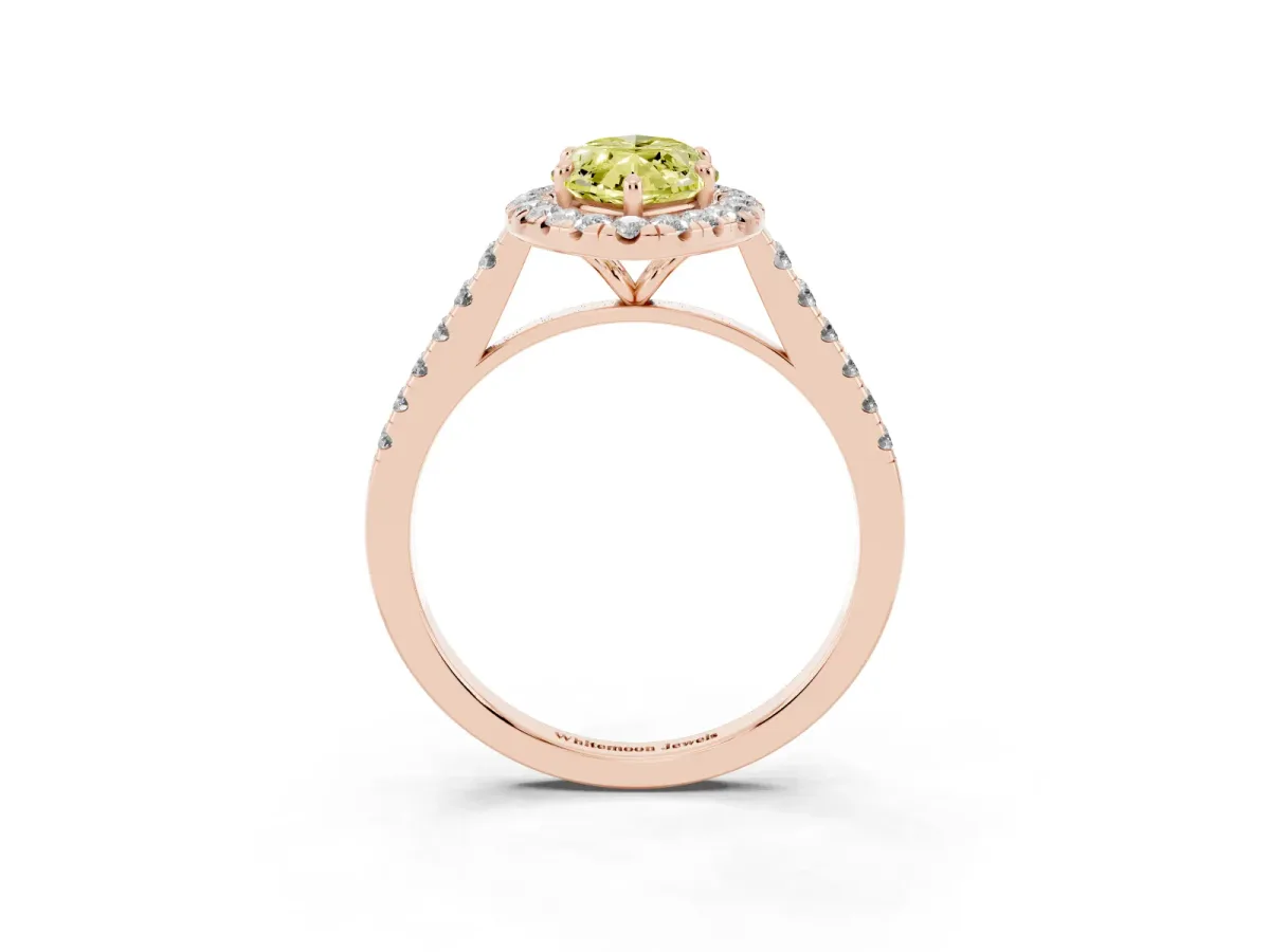 Fancy Yellow Marquise Cut Halo Pave Diamond Engagement Ring with Four-Prong Setting Rose gold