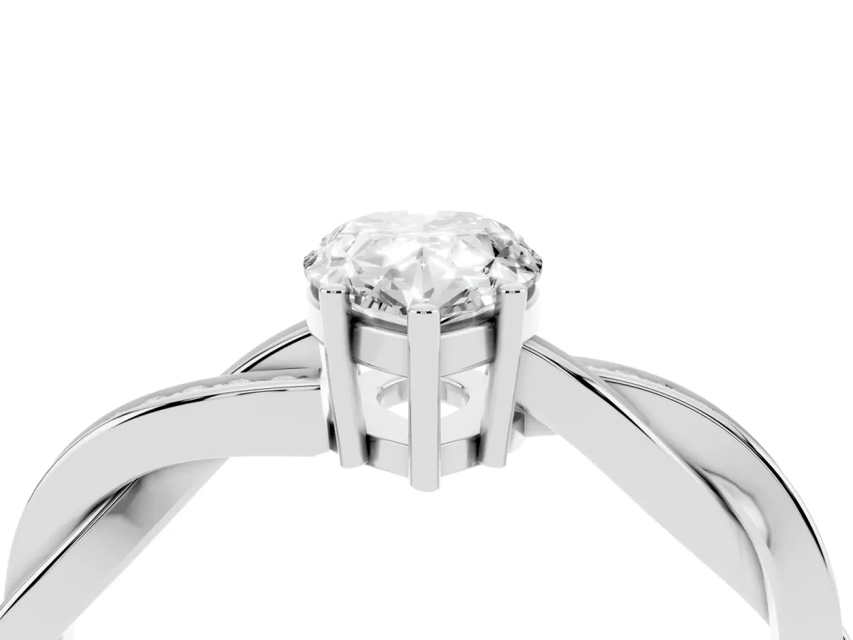 Pear Cut Solitaire Twisted Pave Diamond Ring with Four-Prong Setting White gold