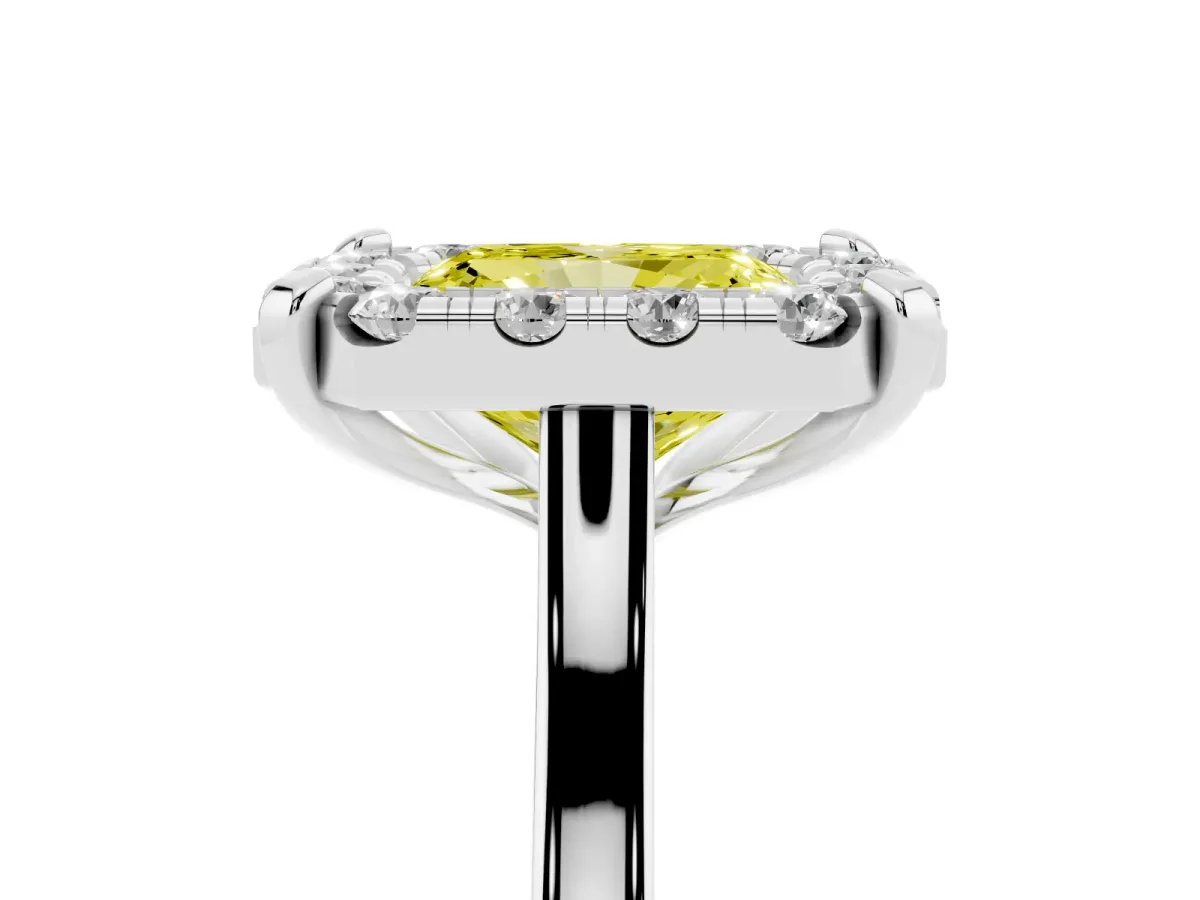 Fancy Yellow Radiant Cut Diamond Cluster Halo Solitaire with Four-Prong Setting Silver