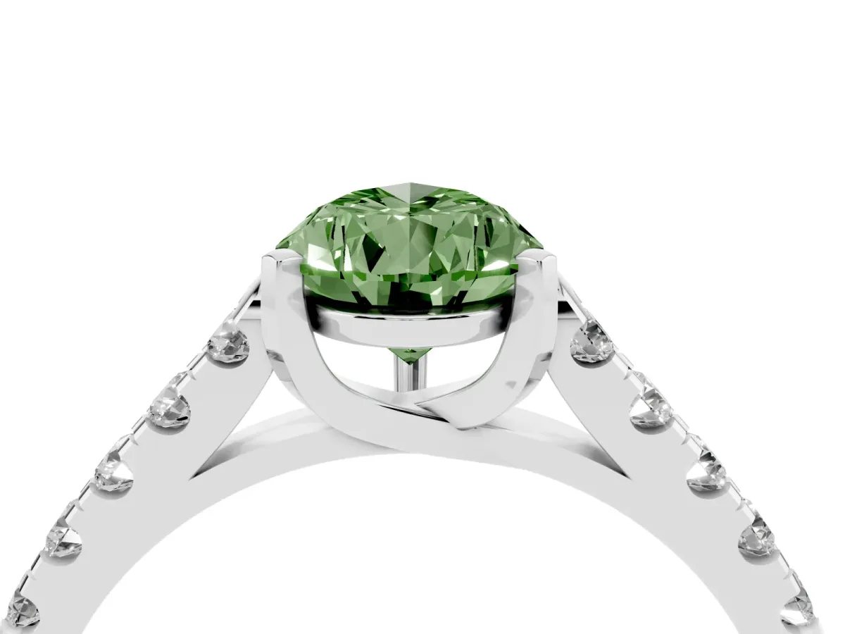 Fancy Green Pear Cut Diamond Pavé Band Solitaire Ring with Prong Setting Platinum