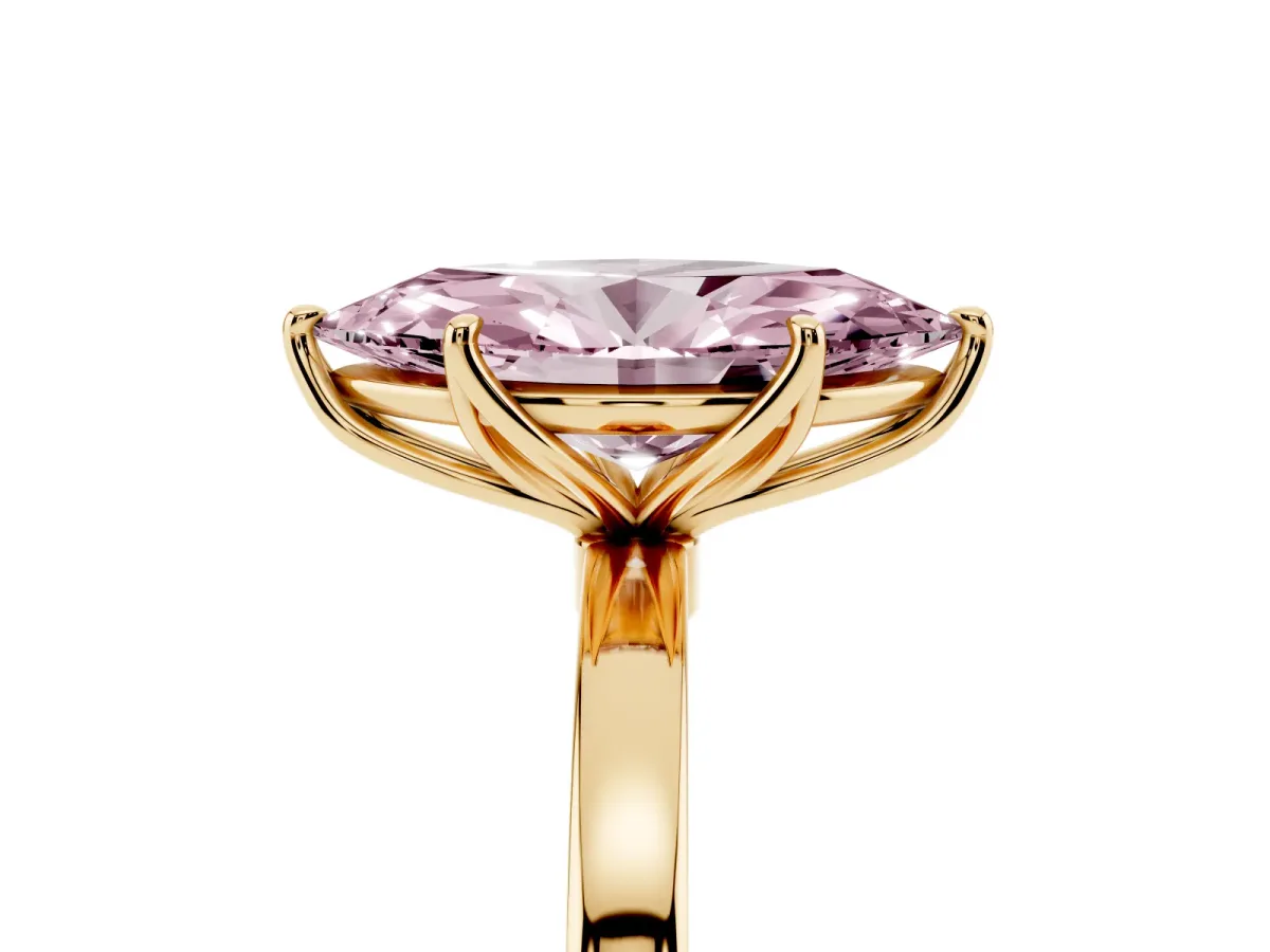 Fancy Pink Marquise Cut Diamond Solitaire Ring with Thin Band and Prong Setting Yellow gold