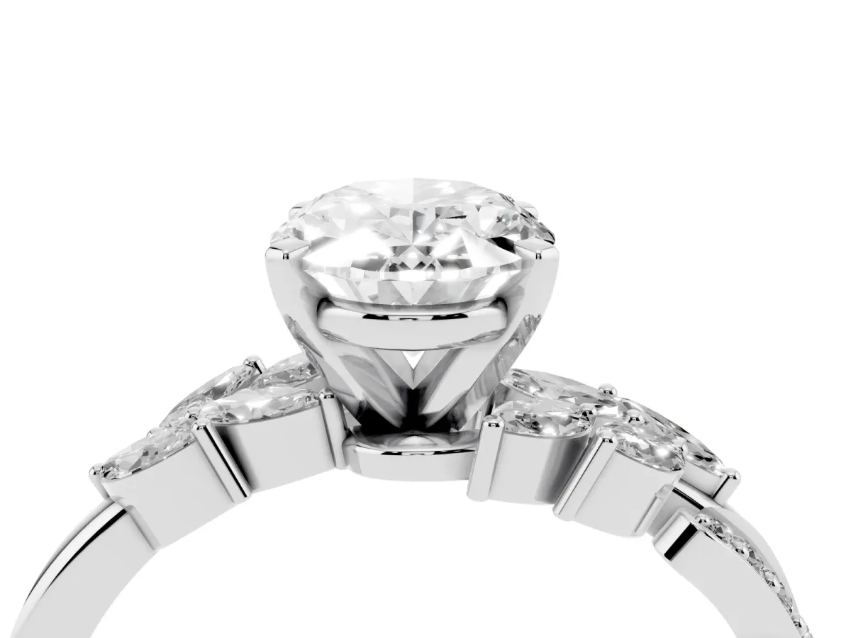 Oval Cut Solitaire Marquise Twist Band with Six-Prong Setting Silver