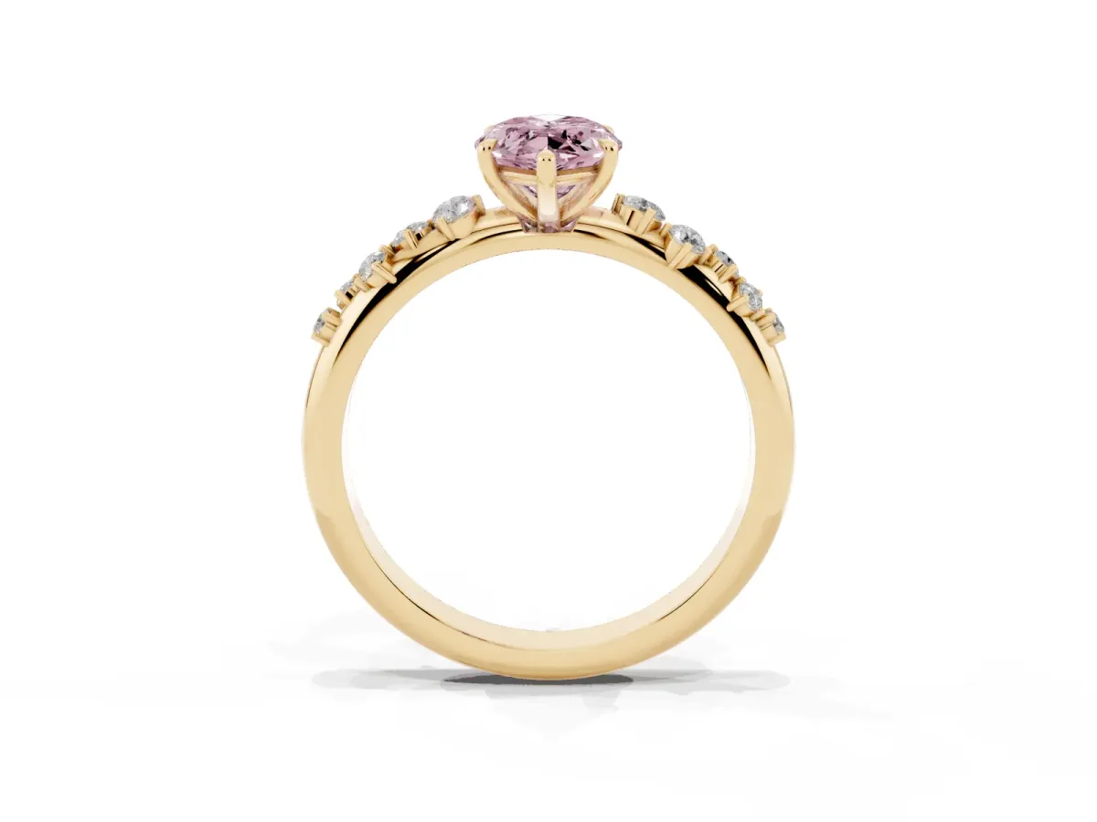 Fancy Pink Marquise Cut Diamond Cluster Prong-Set Solitaire Ring Yellow gold