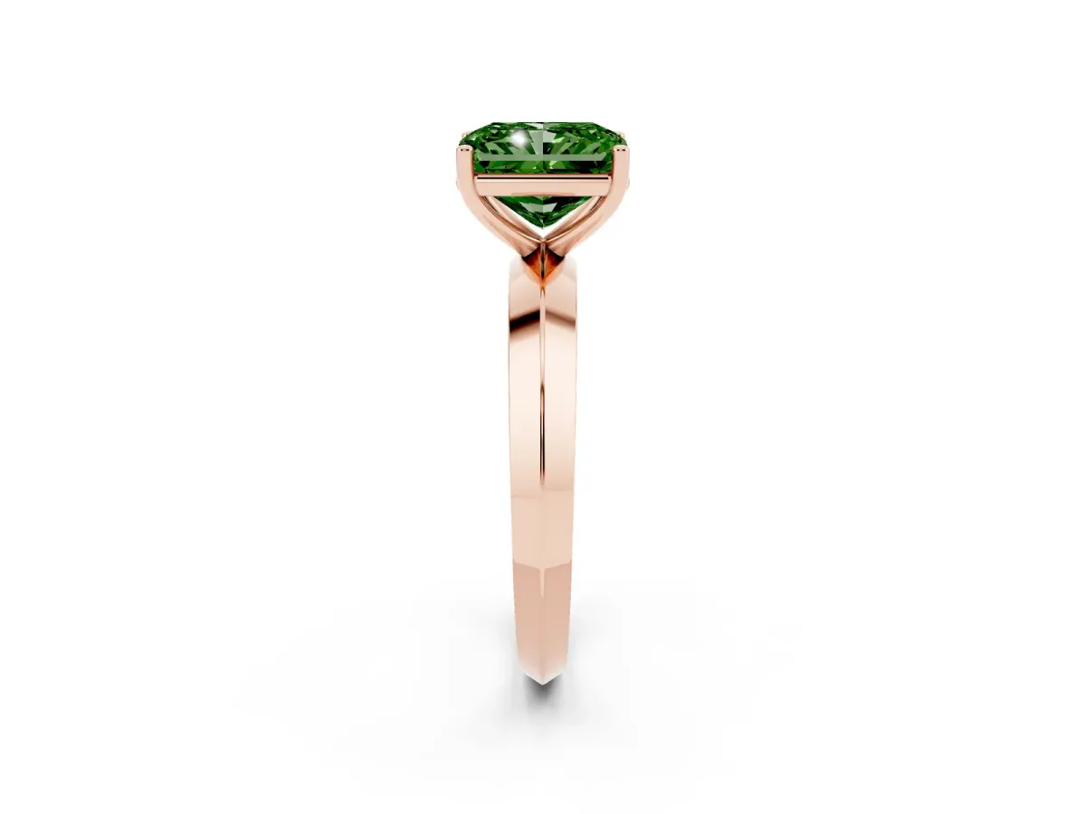 Fancy Green Radiant Cut Cut Solitaire Engagement Ring with Flat Band and Four-Prong Setting Rose gold