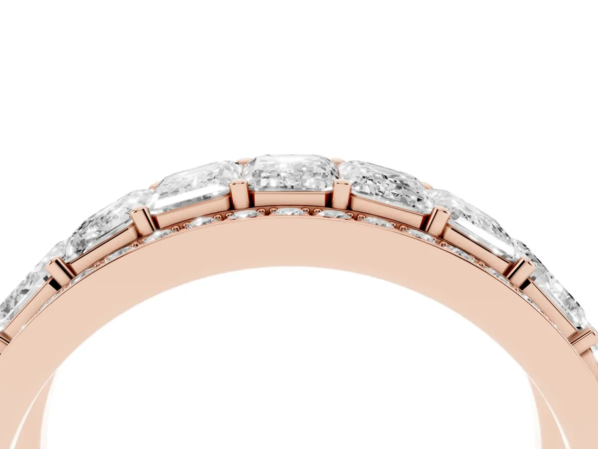 Emerald Cut and Round Diamond Multi-Row Mens Band Rose gold