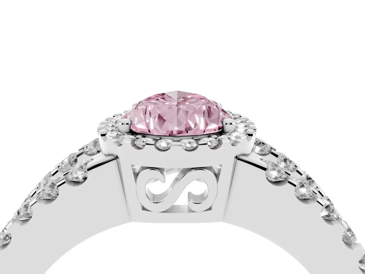 Fancy Pink Pear Cut Cut Halo Split Shank Diamond Ring with Four-Prong Setting Platinum