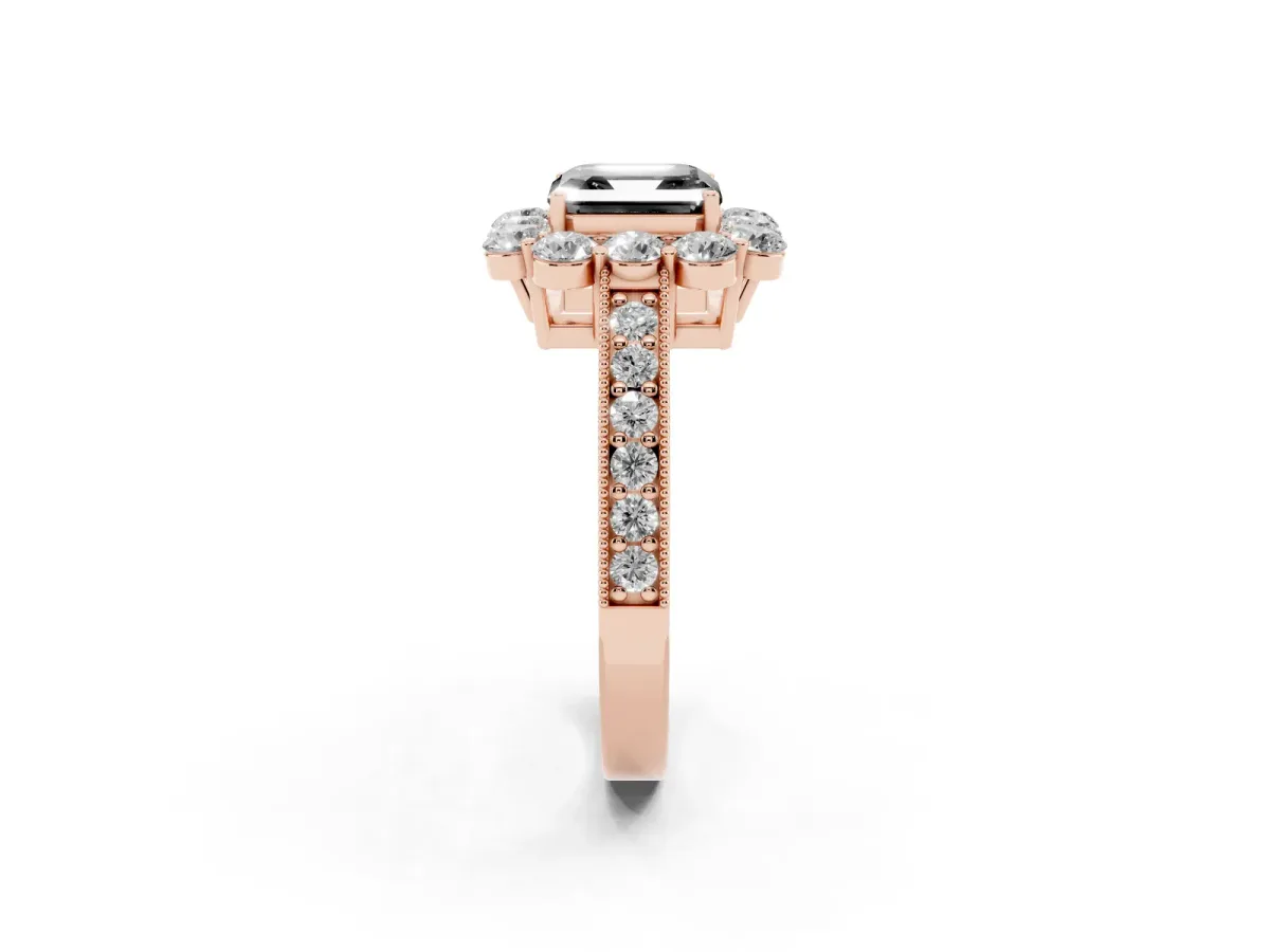 Fancy Black Asscher Cut Cut Halo Diamond Pavé Engagement Ring with Milgrain Detailing Rose gold