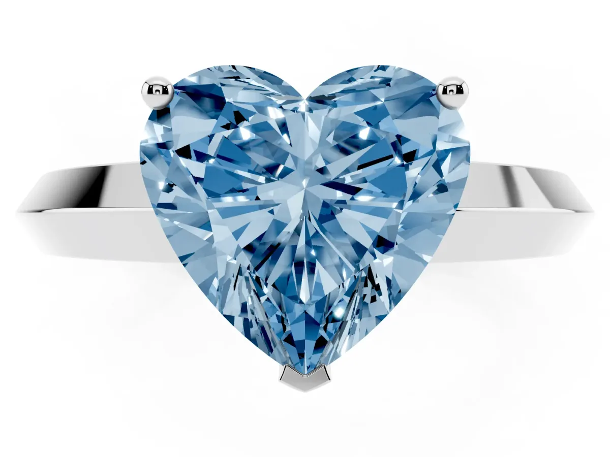 Fancy Blue Heart Cut Cut Solitaire Engagement Ring with Flat Band and Four-Prong Setting Silver