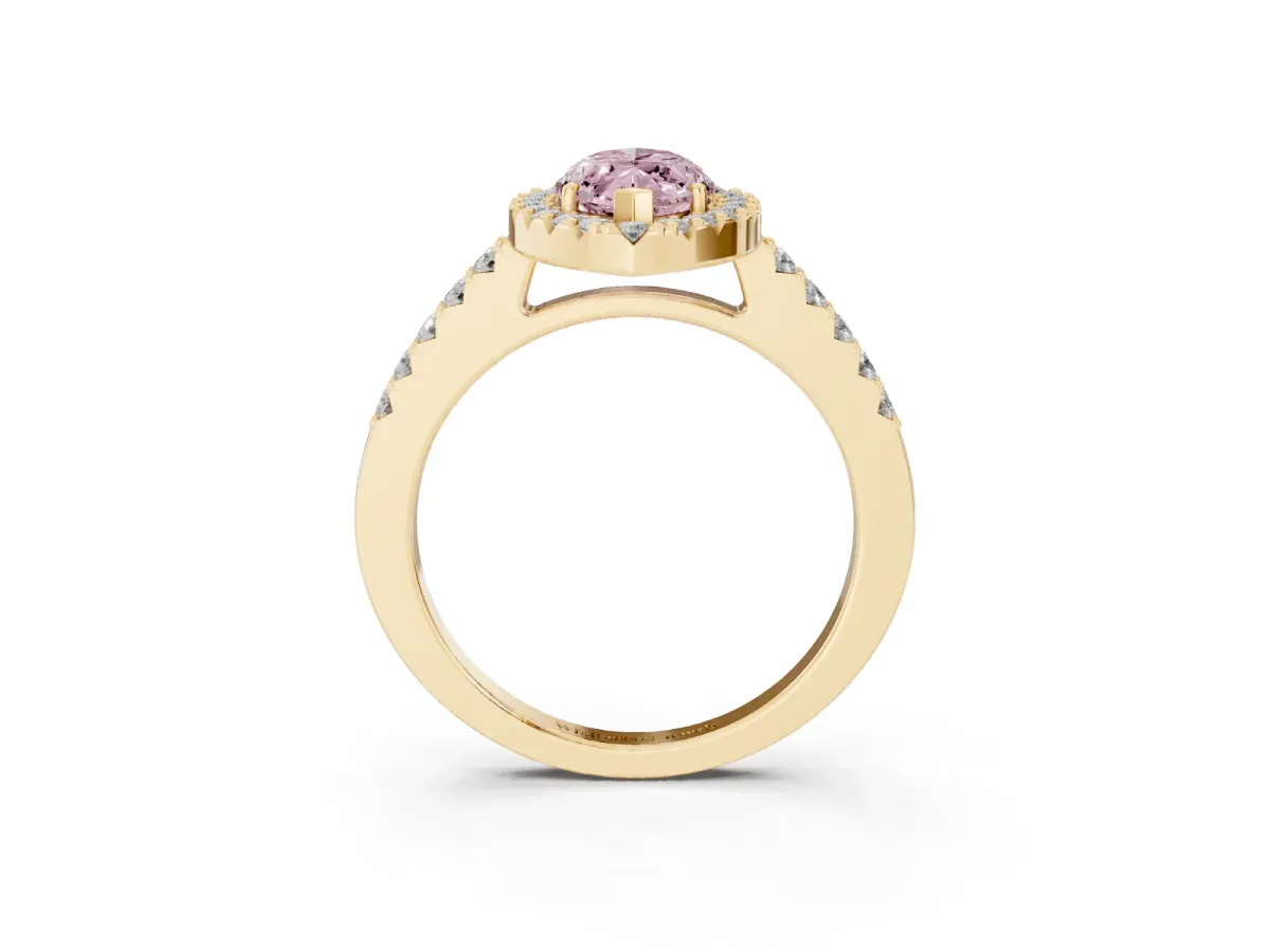 Fancy Pink Marquise Cut Halo Diamond Pavé Solitaire Ring Yellow gold