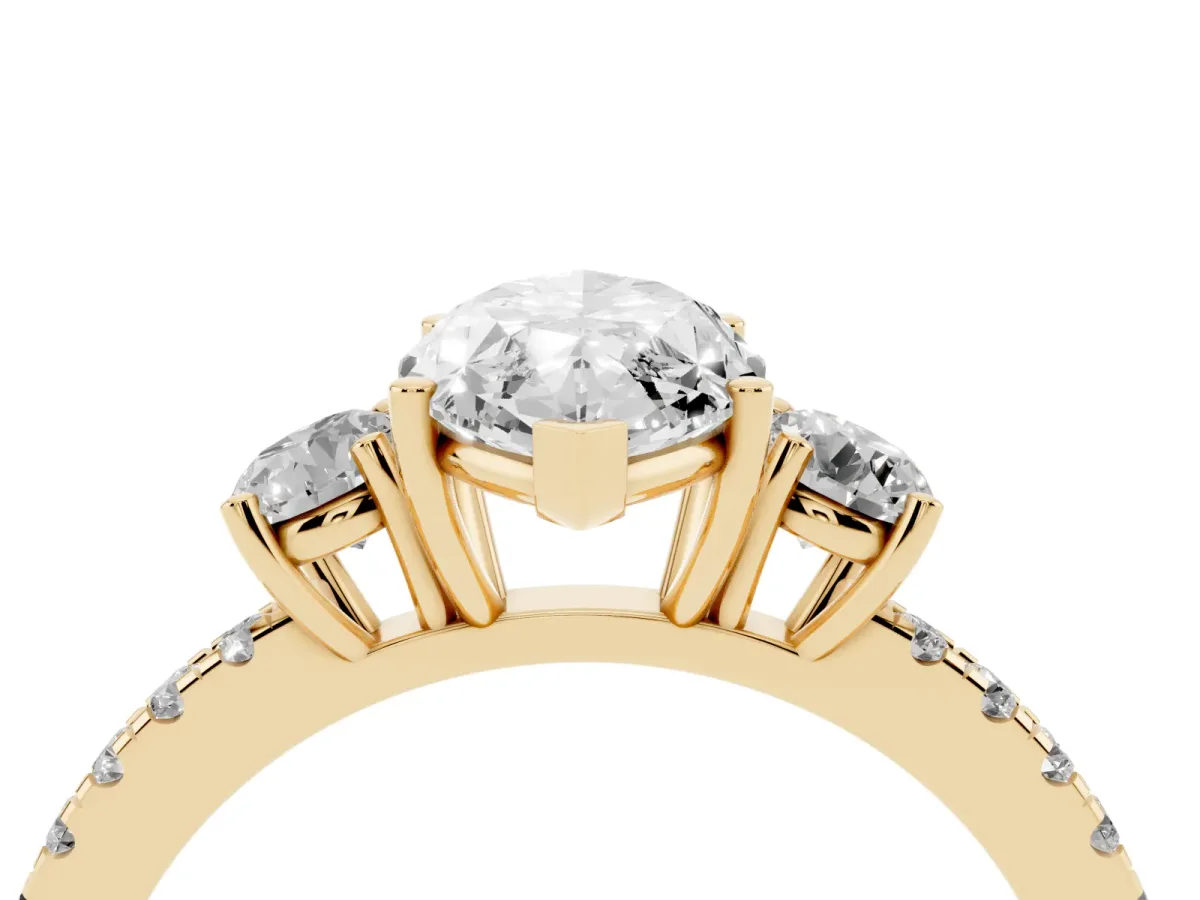Three-Stone Marquise Cut Cut Diamond Pavé Band with Prong Setting Yellow gold