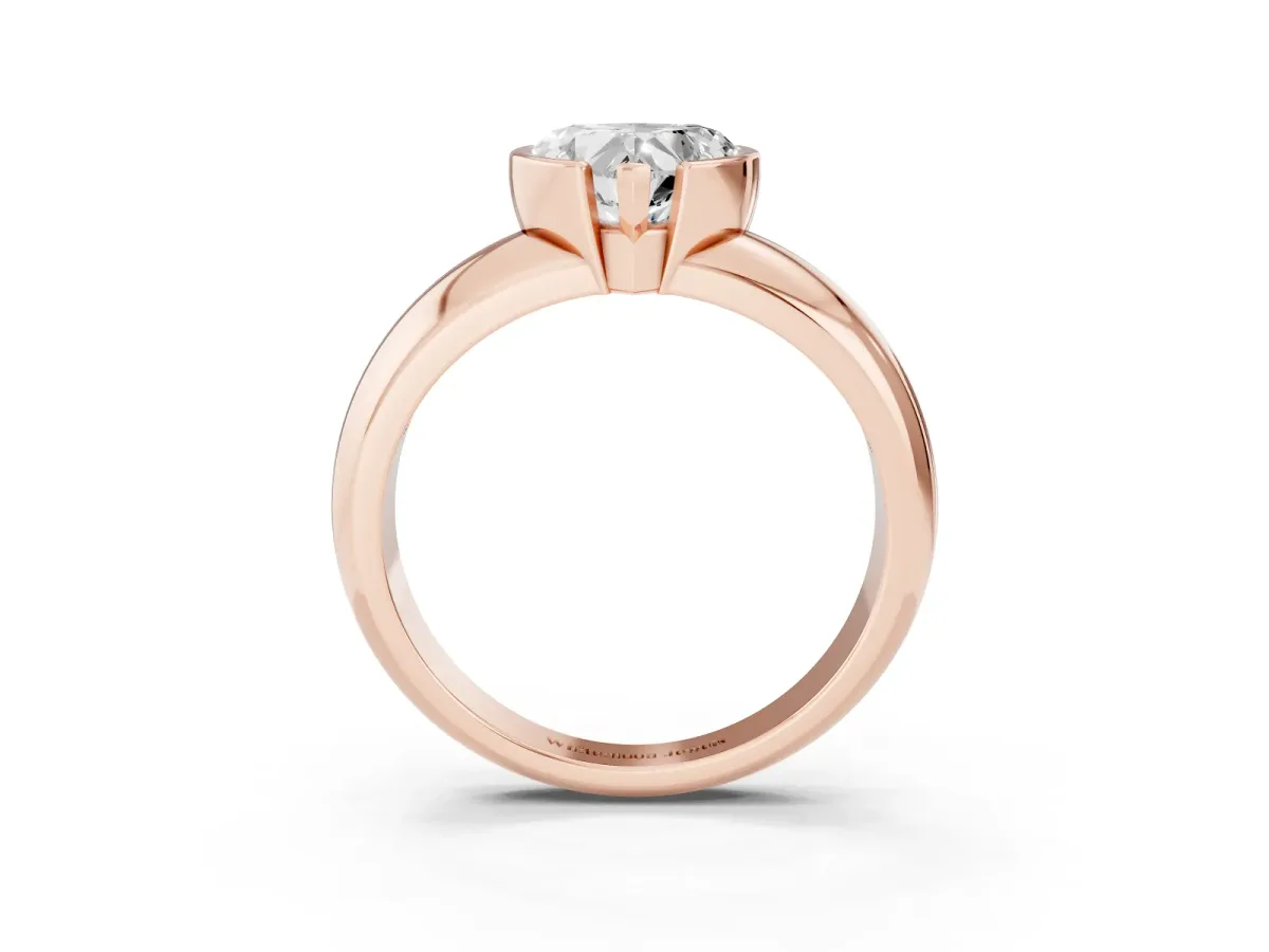 Heart Cut Solitaire Tension Set Diamond Ring with Wide Band Rose gold