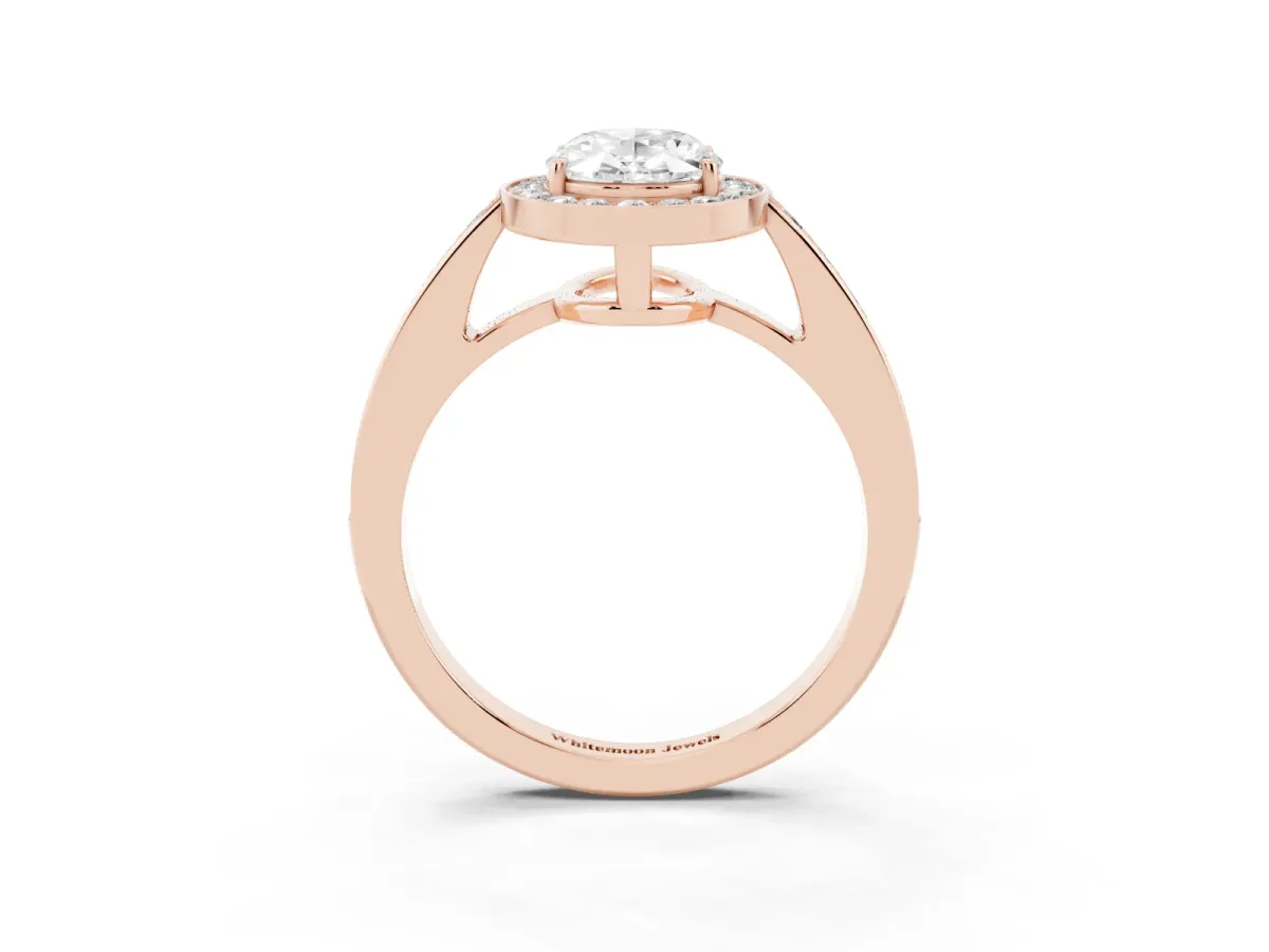 Oval Cut Halo Pavé Diamond Engagement Ring with Bezel Setting Rose gold