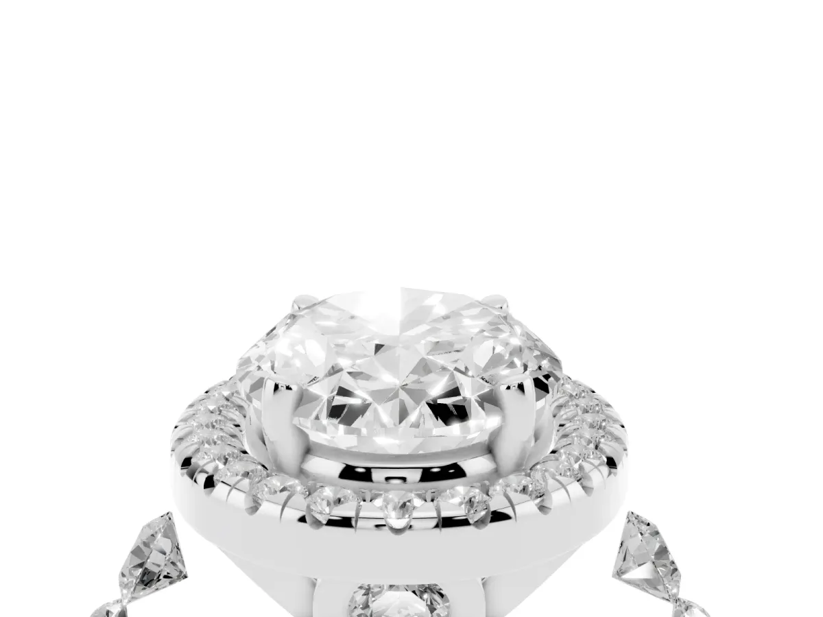 Oval Cut Halo Pavé Diamond Engagement Ring with Four-Prong Setting Silver