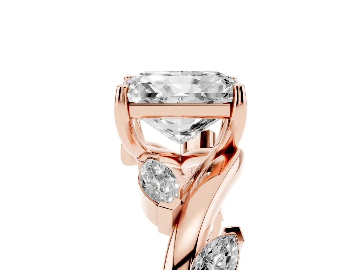 Radiant Cut Solitaire Twisted Band Marquise Accent Prong Setting Ring Rose gold