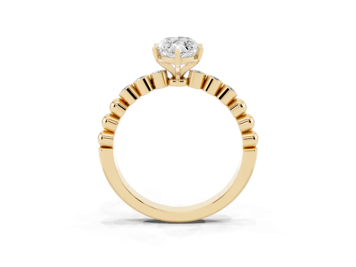 Marquise Cut Solitaire Bezel Accent Diamond Engagement Ring with Beaded Band and Four-Prong Setting Yellow gold