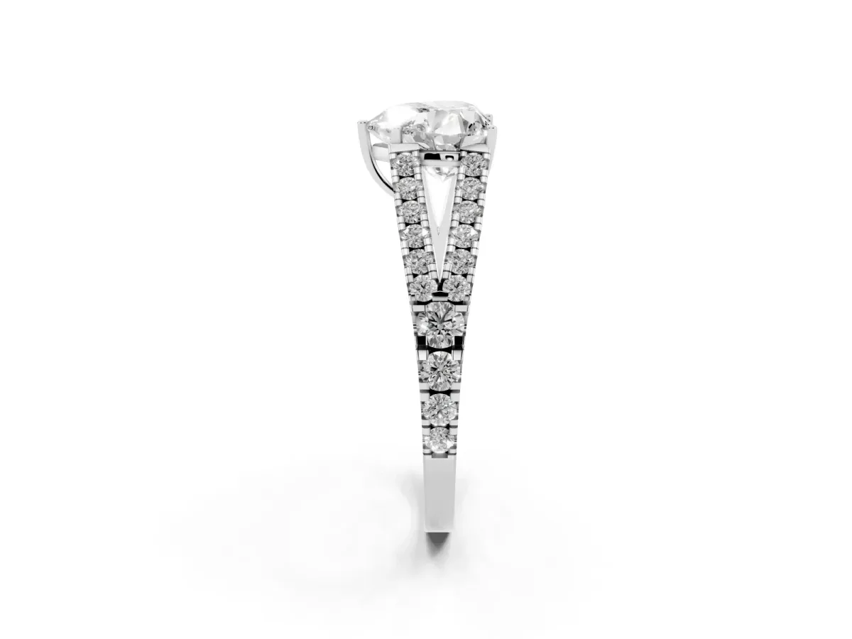 Heart Cut Diamond Split Shank Engagement Ring with Round Pavé and Prong Setting Platinum