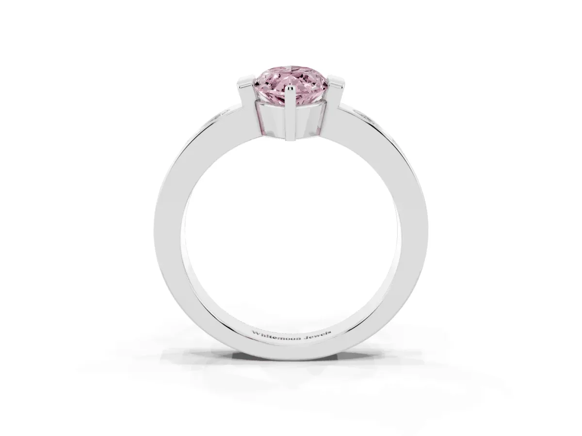 Fancy Pink Marquise Cut Brilliant Channel-Set Diamond Ring with Bezel Prong Setting Silver