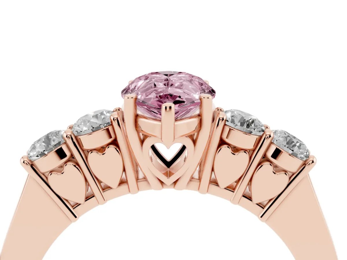 Fancy Pink Pear Cut Cut Diamond Five-Stone Prong Set White Gold Ring Rose gold