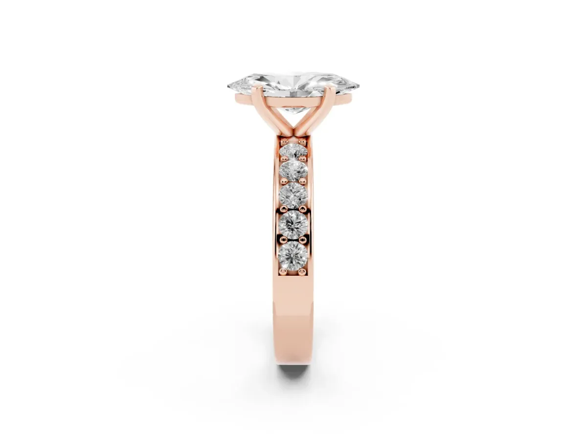 Marquise Cut Diamond Engagement Ring with Channel Set Round Band and Prong Setting Rose gold